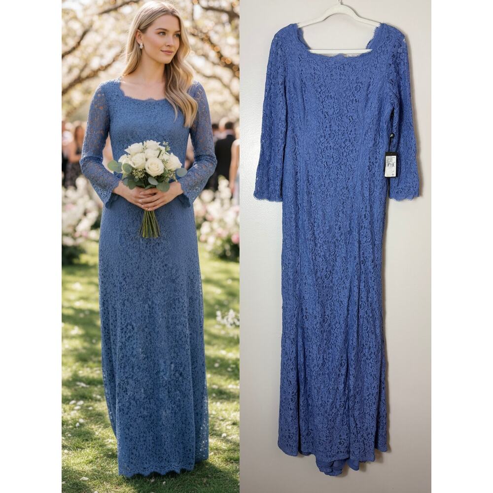 NWT ADRIANNA PAPELL DRESS BLUE LACE WEDDING GUEST LONG GOWN MOTHER OF THE BRIDE
